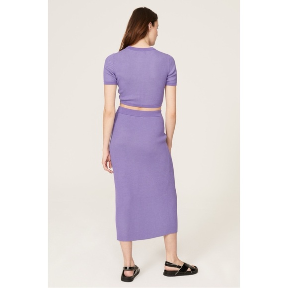 NAADAM Blue Short Sleeve Silk & Wool Cropped Knit Fitted Cardigan Sweater Top - Picture 8 of 11